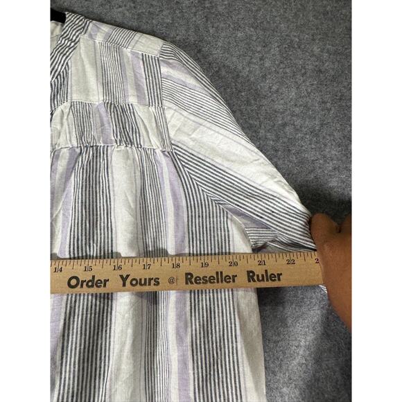 Splendid Top Women Medium Blue Striped Long‎ Sleeve V Neck Linen Blend Coastal - Picture 4 of 7